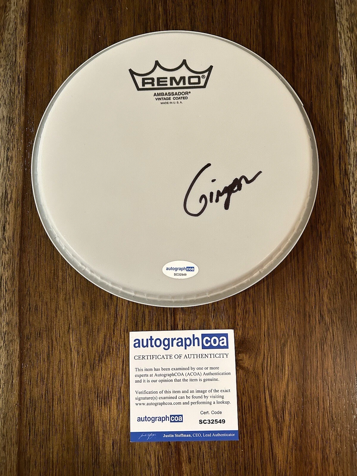 Ginger Fish ‘Rob Zombie’ Marilyn Manson Drummer Signed Autograph Drumhead ACOA
