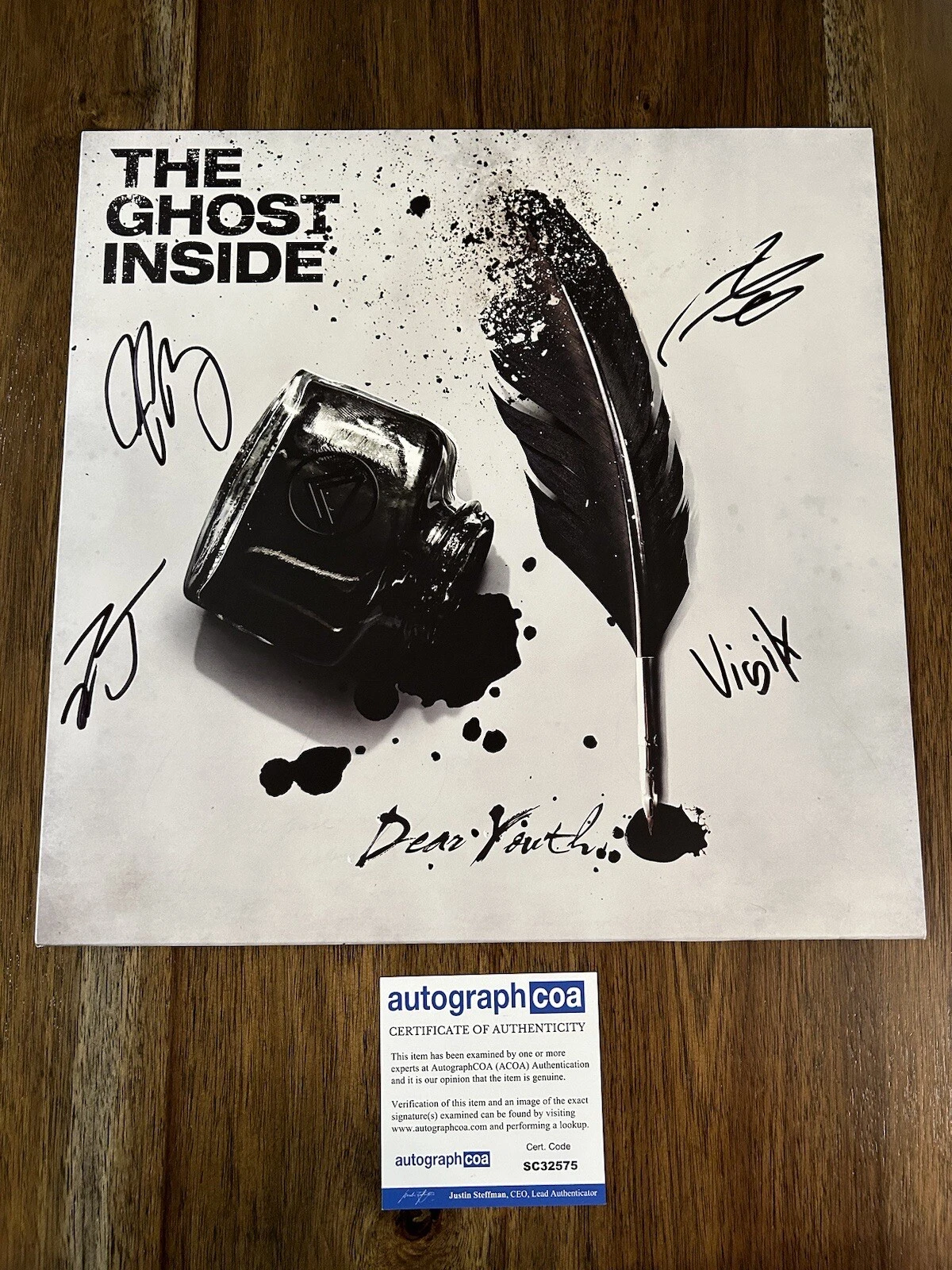 ‘THE GHOST INSIDE’ METAL BAND SIGNED AUTOGRAPH VINYL ALBUM ‘DEAR YOUTH’ ACOA COLLECTIBLE MEMORABILIA