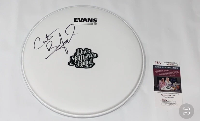 CARTER BEAUFORD SIGNED 14 INCH DRUMHEAD DAVE MATTHEWS BAND JSA COA
