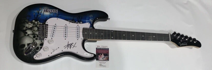 SPENCER CHARNAS SIGNED SKULL ELECTRIC GUITAR ICE NINE KILLS AUTOGRAPHED JSA COA
