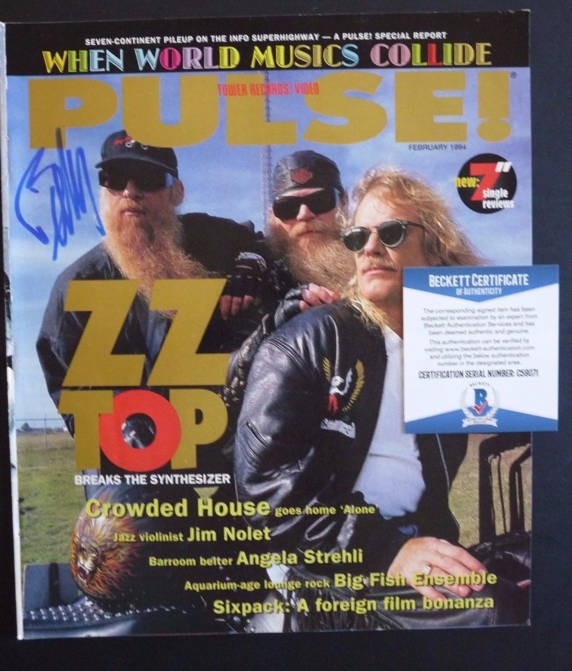 ZZ TOP BILLY GIBBONS SIGNED AUTOGRAPHED PULSE MAGAZINE BECKETT CERTIFIED F8 COLLECTIBLE MEMORABILIA