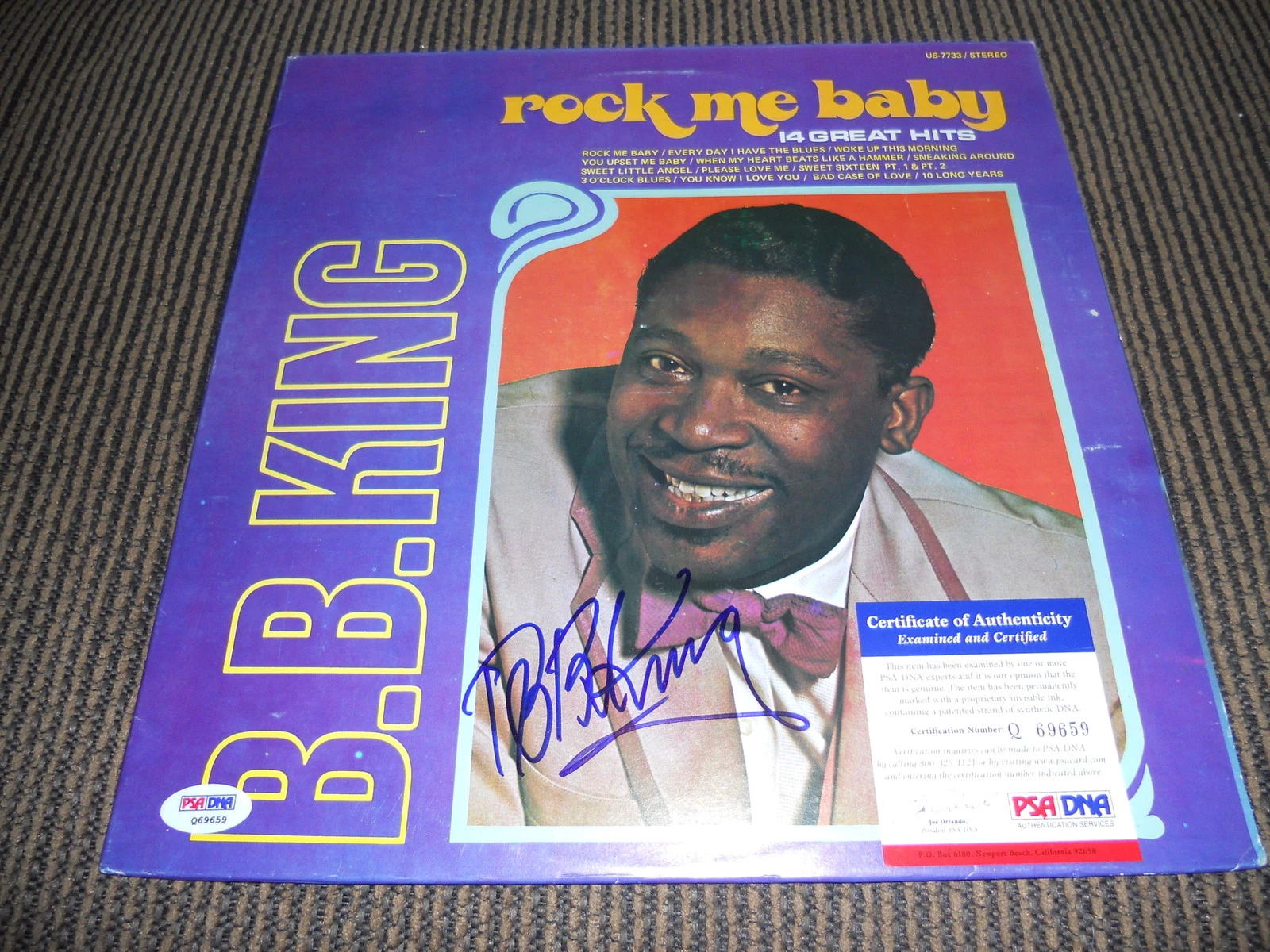 BB King Blues IP Signed Autographed Rock Me Baby 14 Hits Album LP PSA Certified
