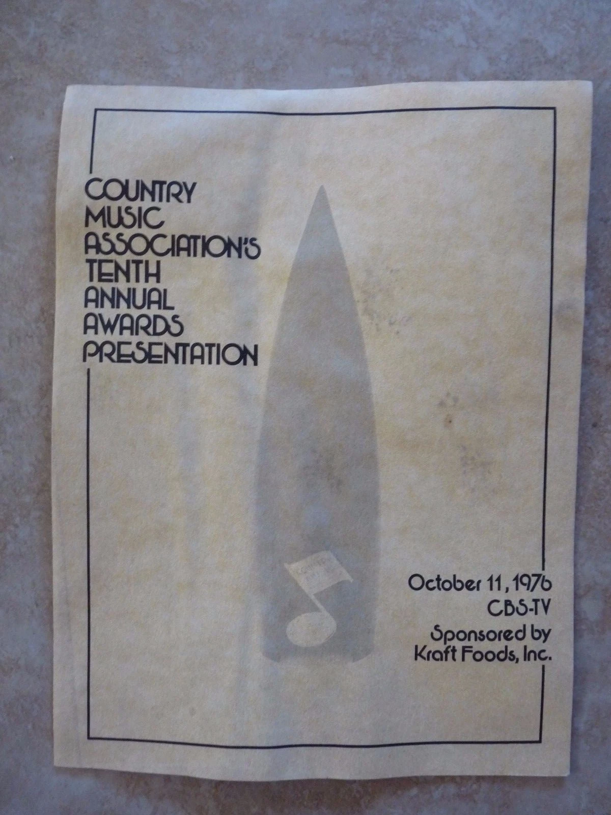 WILLIE NELSONS PERSONAL 1976 CMA COUNTRY MUSIC ASSOCIATION AWARDS LIST PROGRAM 2 COLLECTIBLE MEMORABILIA