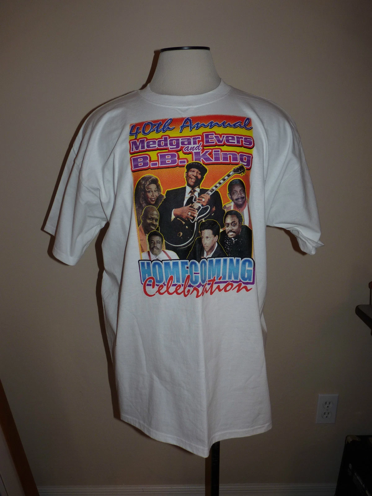 Medgar Evers BB KIng Homecoming Celebration 03 Men 2XL White T Shirt 40th Annual
