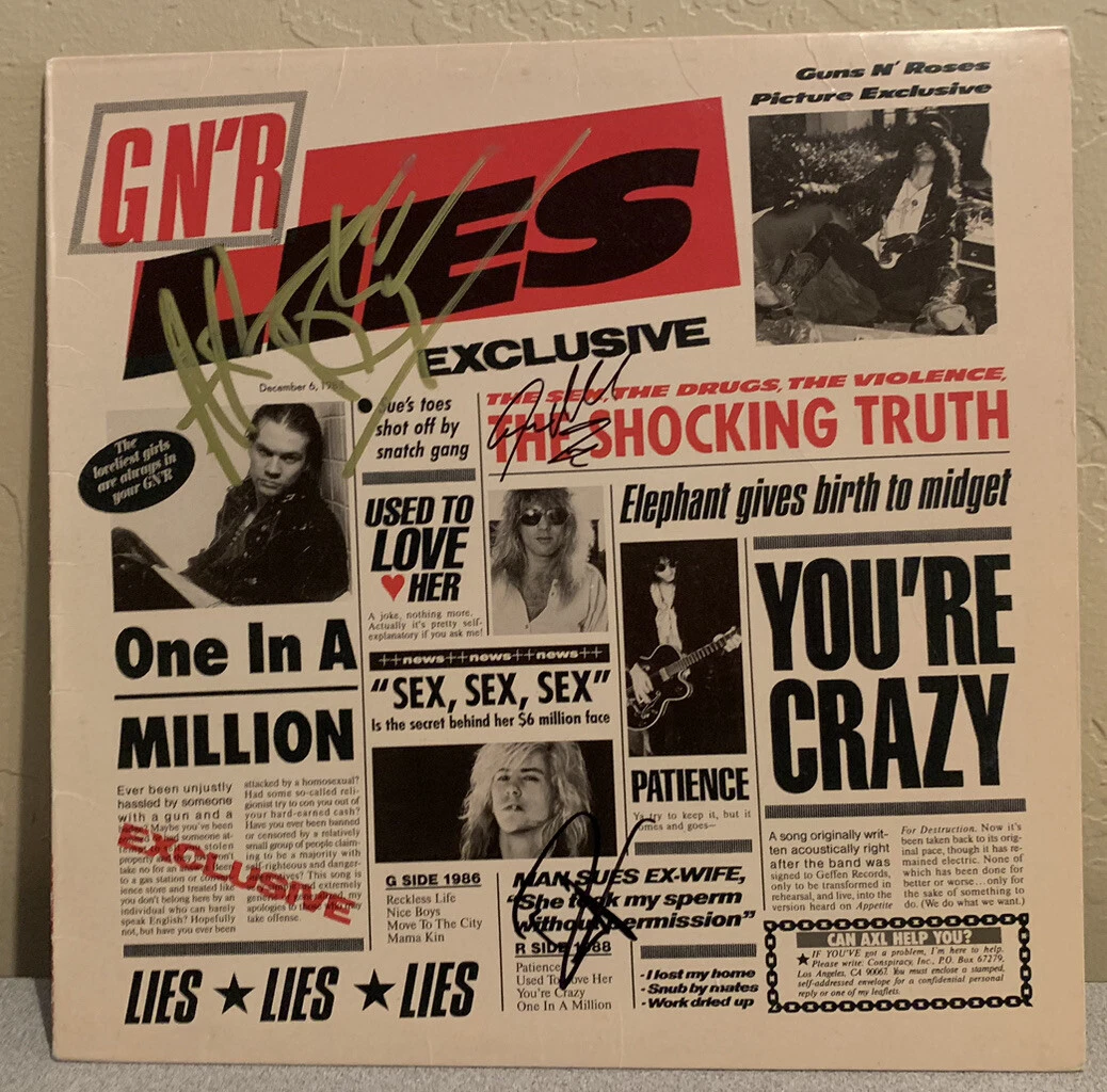 Guns & Roses Axl Duff Steven Signed Autographed Lies LP Album Beckett Certified
