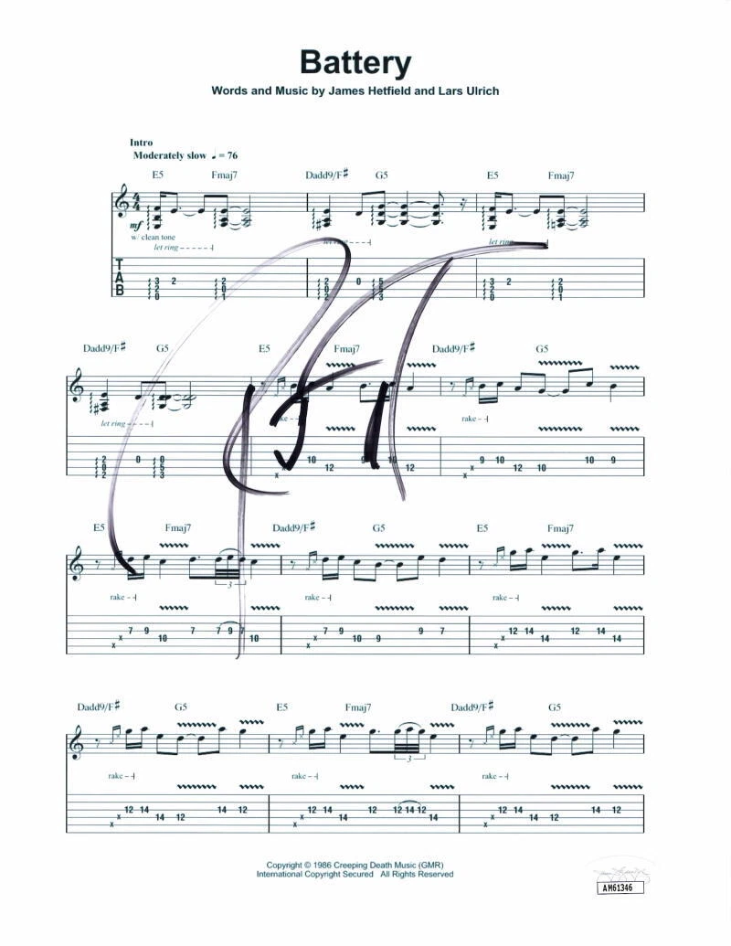 Robert Trujillo Metallica Signed Autograph Battery Sheet Music w/ JSA COA
