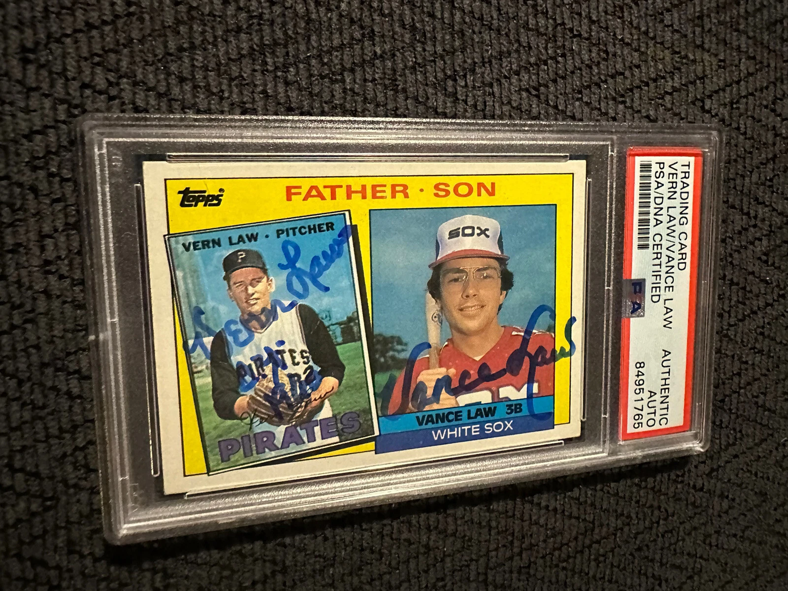 Vern & Vance Law Signed 1985 Topps #137 Card PSA /DNA Slab COA Father Son
