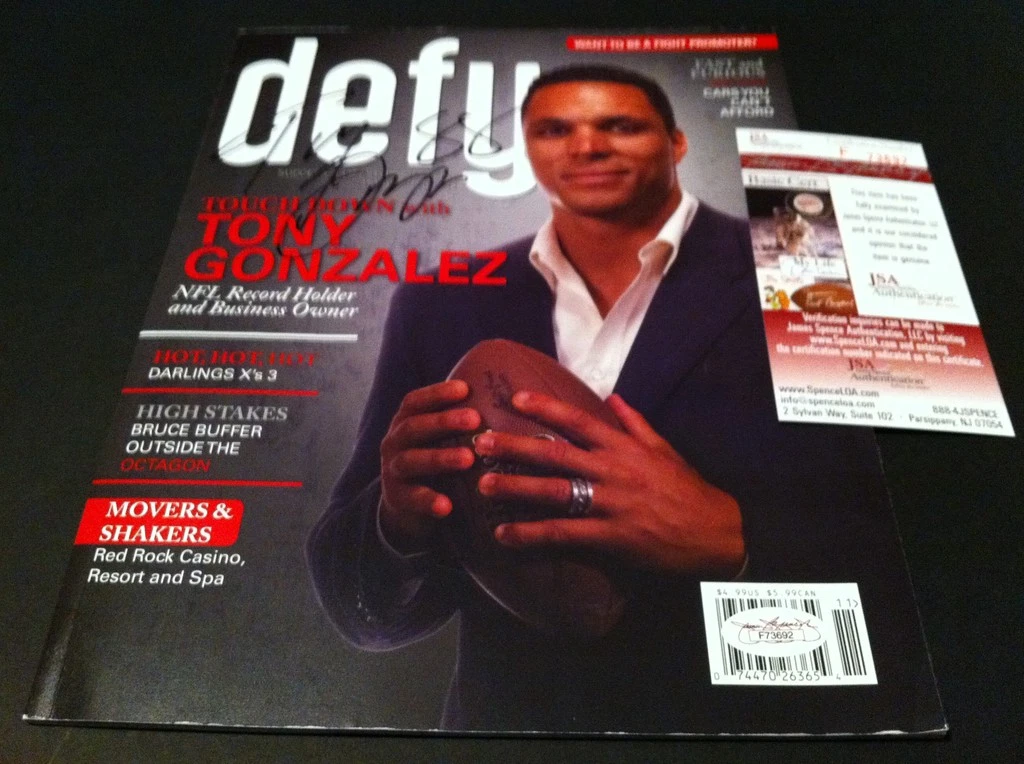 Tony Gonzalez 2011 Defy Magazine Signed Auto JSA COA
