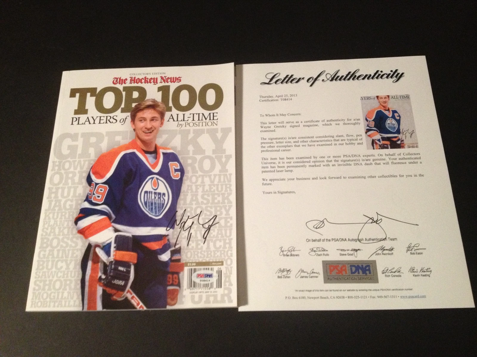 Wayne Gretzky Oilers Signed Auto The Hockey News Magazine PSA/DNA Letter COA
