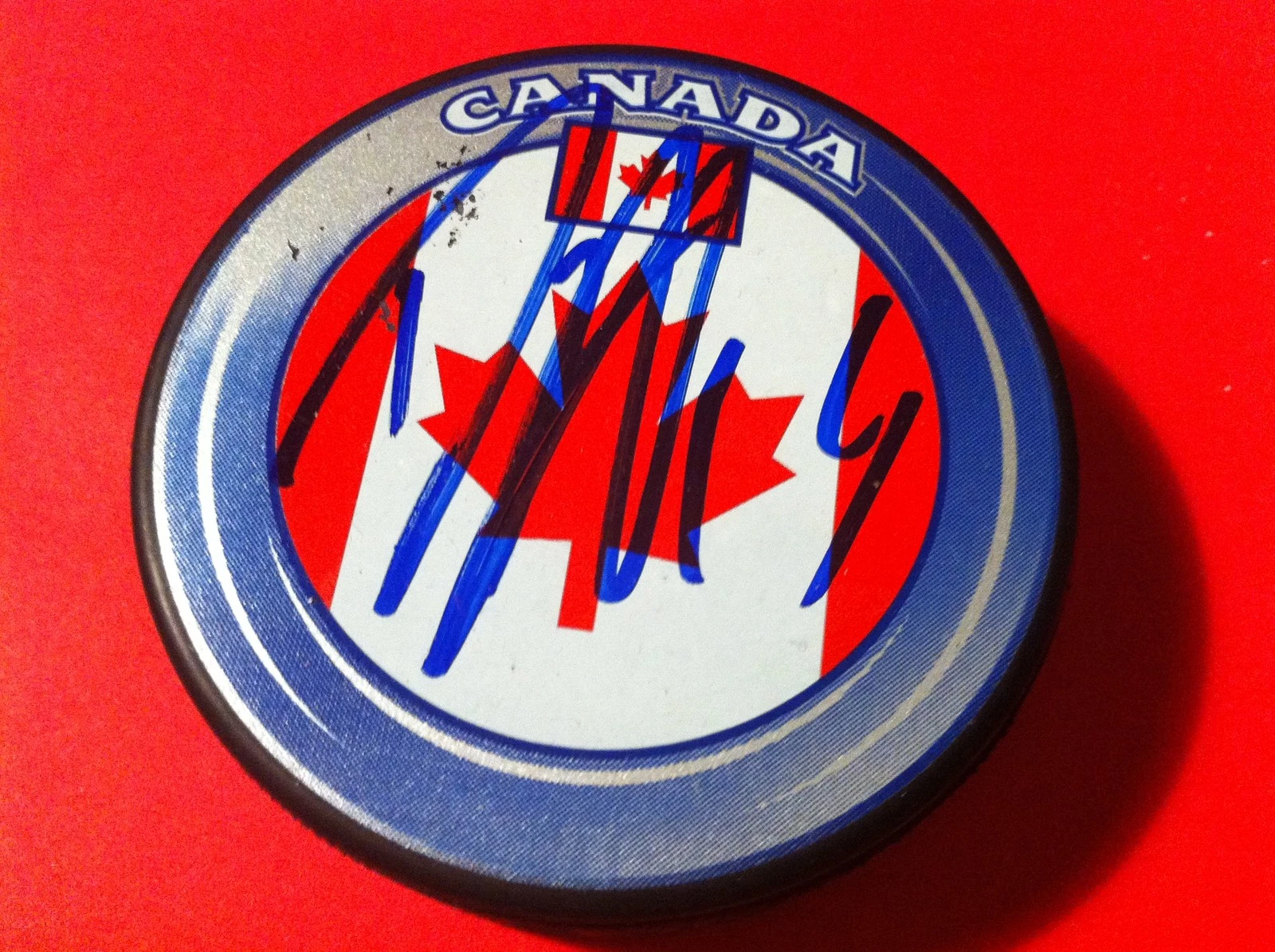 Dany Heatley Sharks Team Canada Signed Puck Auto 