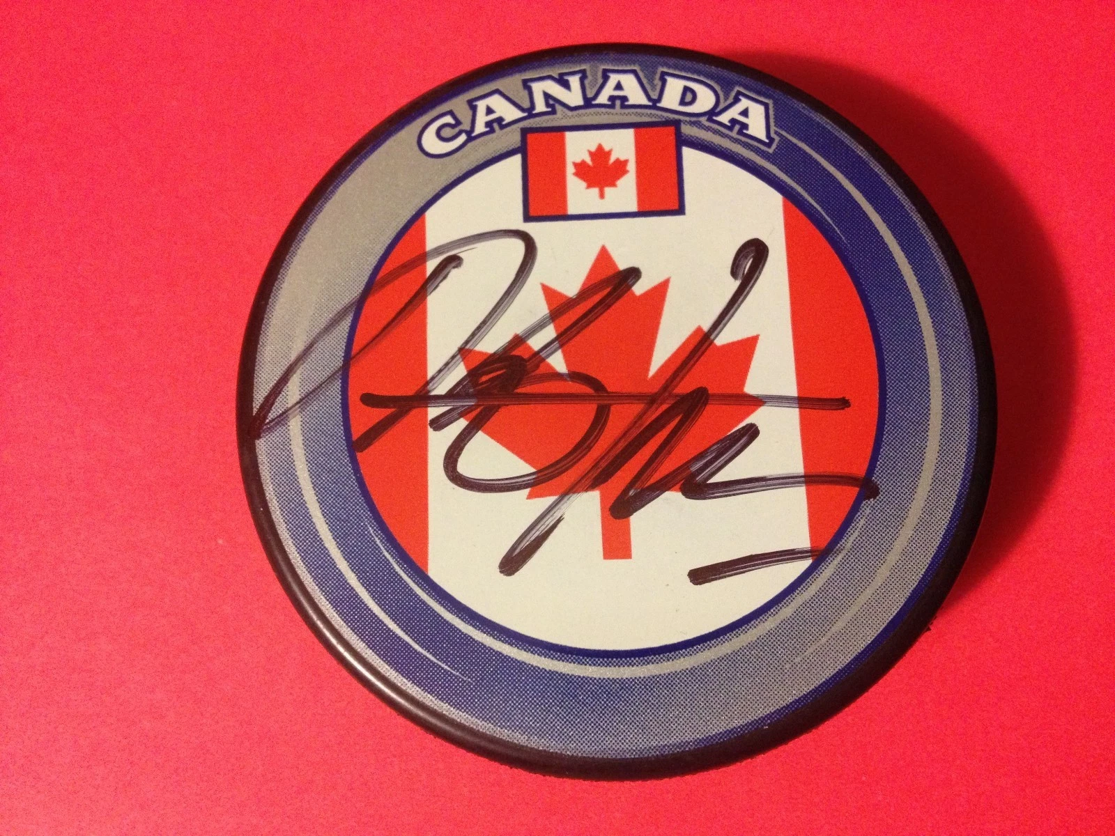 Dan Boyle SHARKS Team Canada Flag Signed Auto Puck
