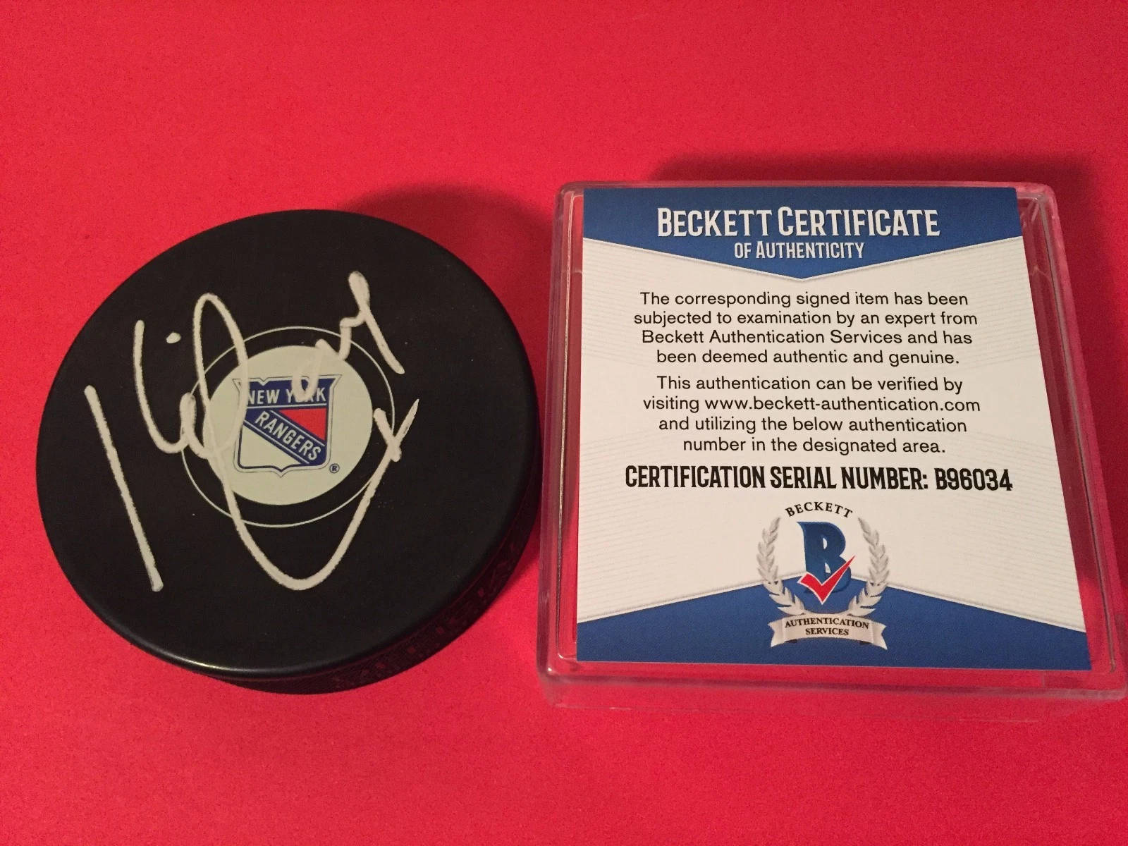 Kevin Lowe Rangers Signed Puck Auto Beckett BAS COA

