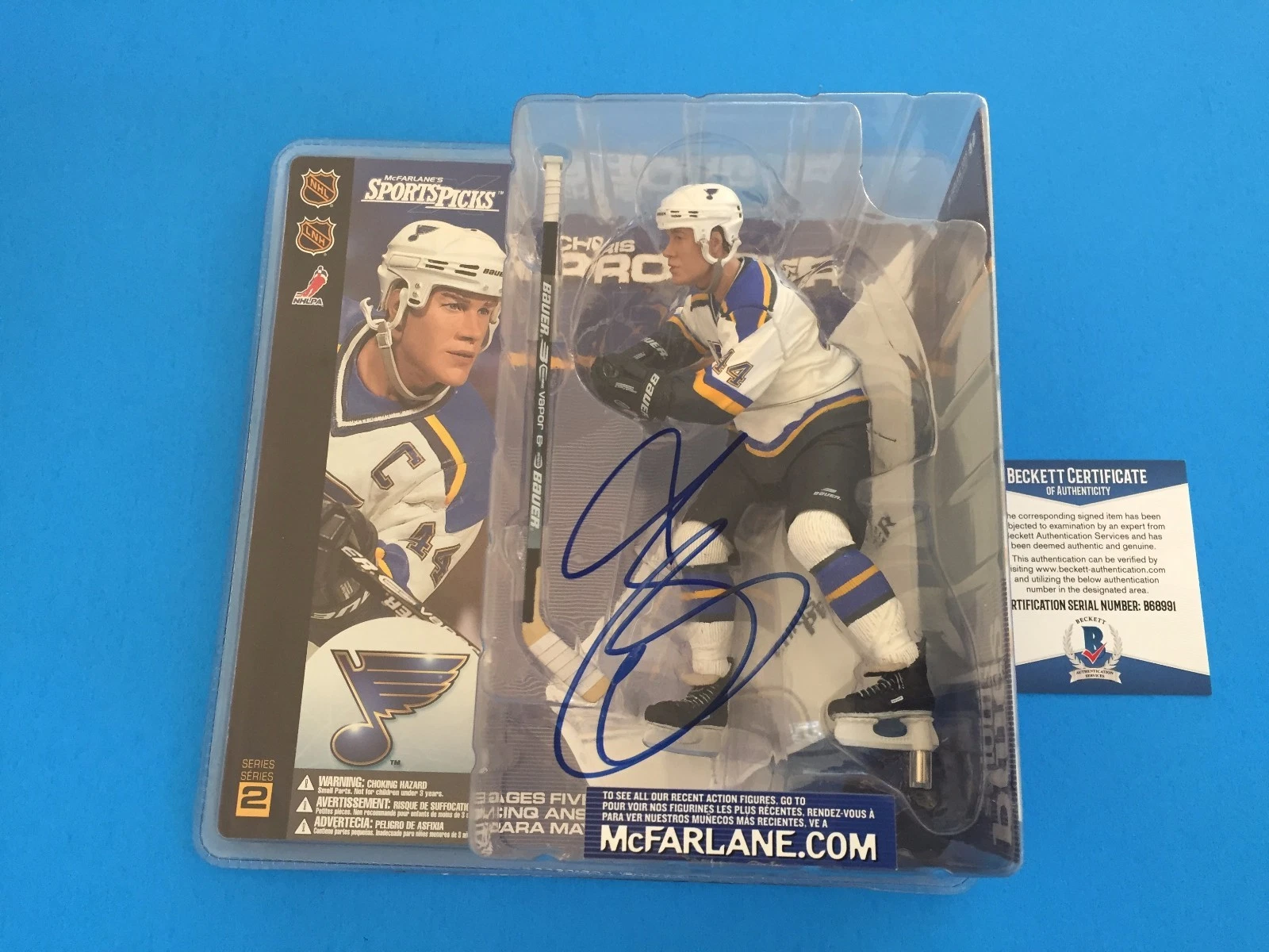 Chris Pronger Blues HOF Signed Auto McFarlane Action Figurine Beckett BAS COA
