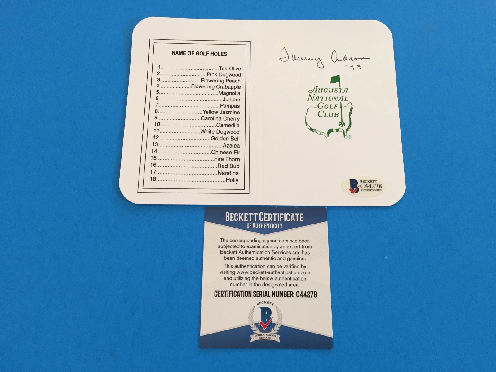 Tommy Aaron 1973 Augusta Masters Champions Signed Auto Scorecard Beckett BAS COA
