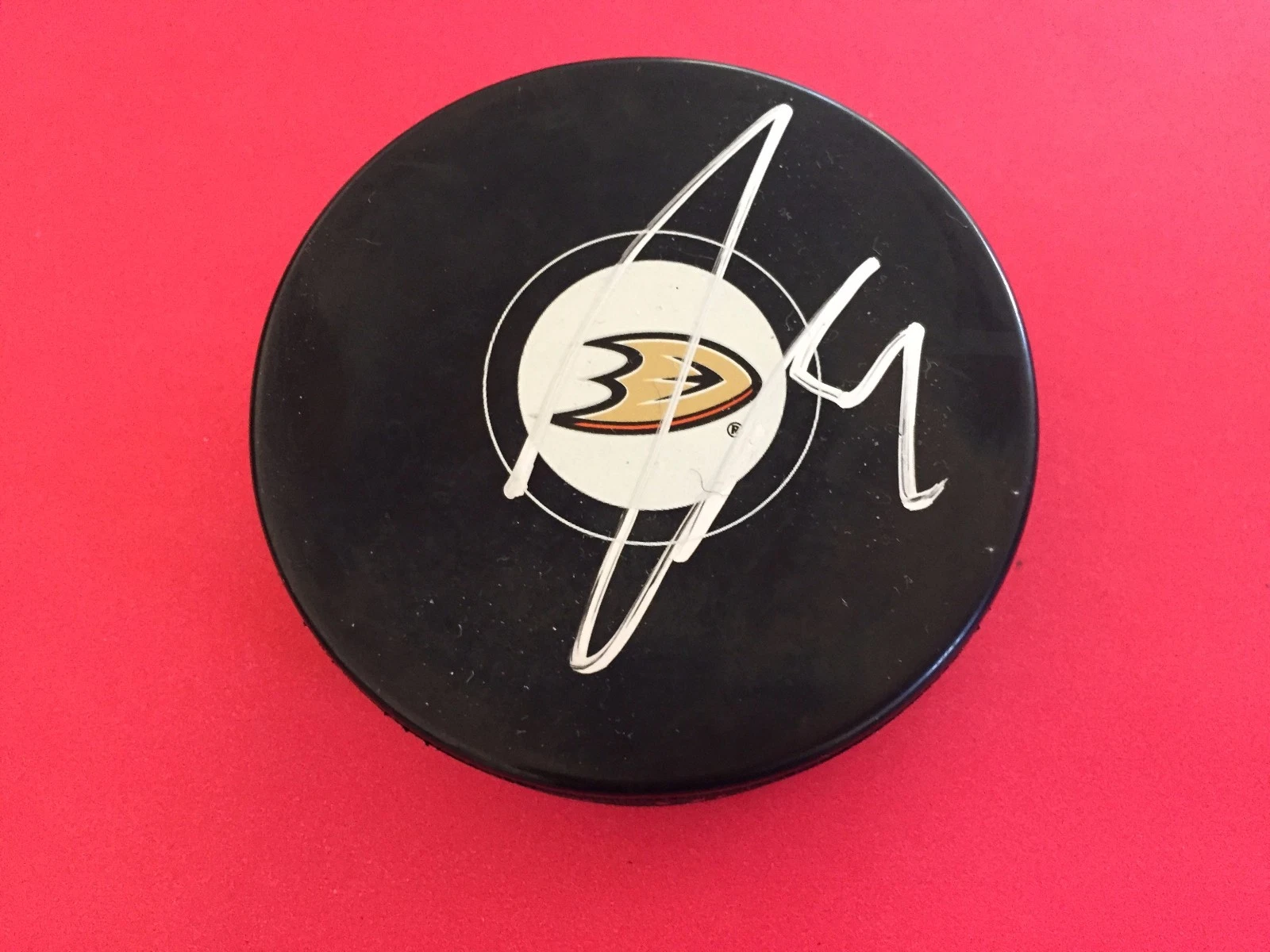 John Gibson Ducks Hockey Signed Auto Puck Holder Auto
