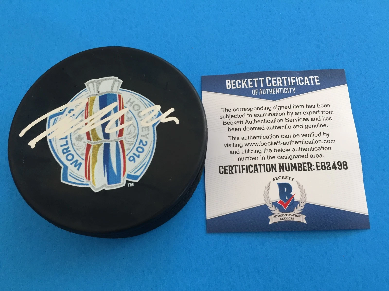 Patrik Laine Jets 2016 World Cup Hockey Signed Puck Auto Beckett BAS COA
