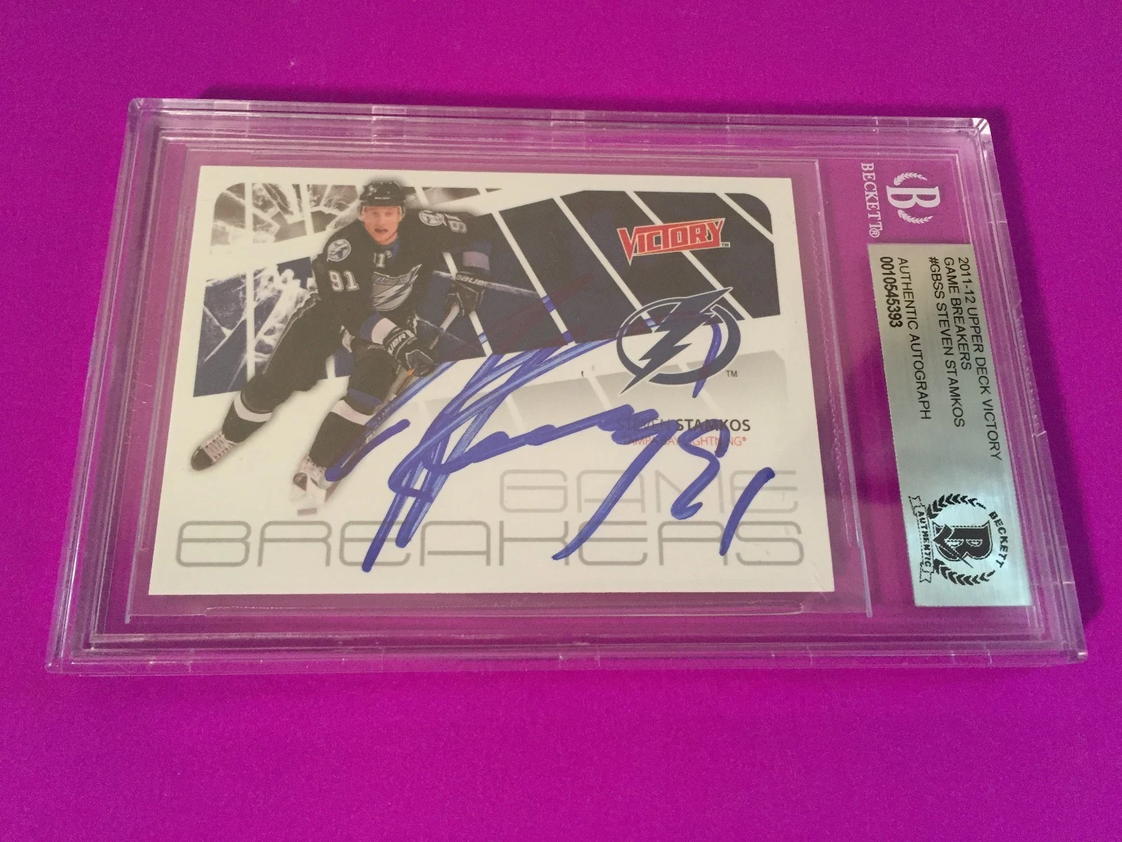 Steven Stamkos Lightning 2011-12UD Victory Signed Auto Beckett SLABBED BAS

