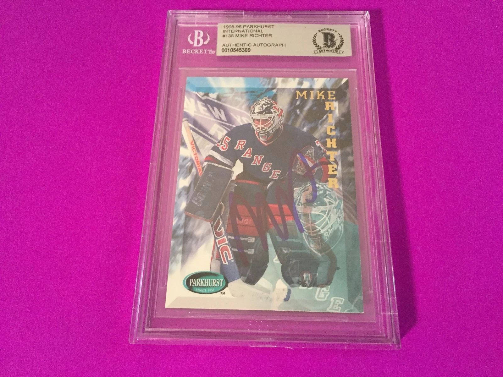 Mike Richter 1995-96 Parkhurst International Signed Auto Beckett SLABBED BAS
