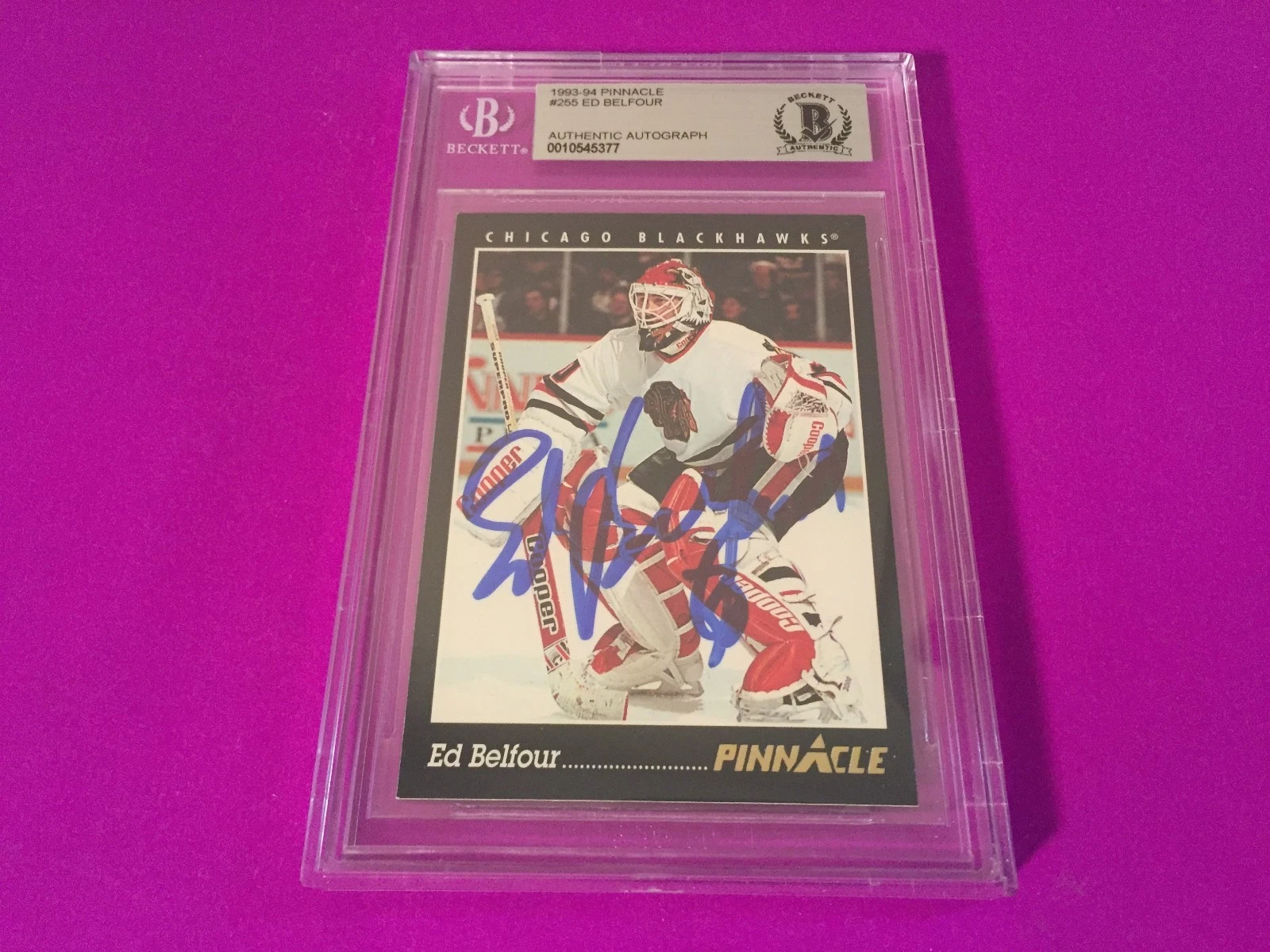 Ed Belfour HOF 1993-94 Pinnacle Signed Auto Beckett SLABBED BAS
