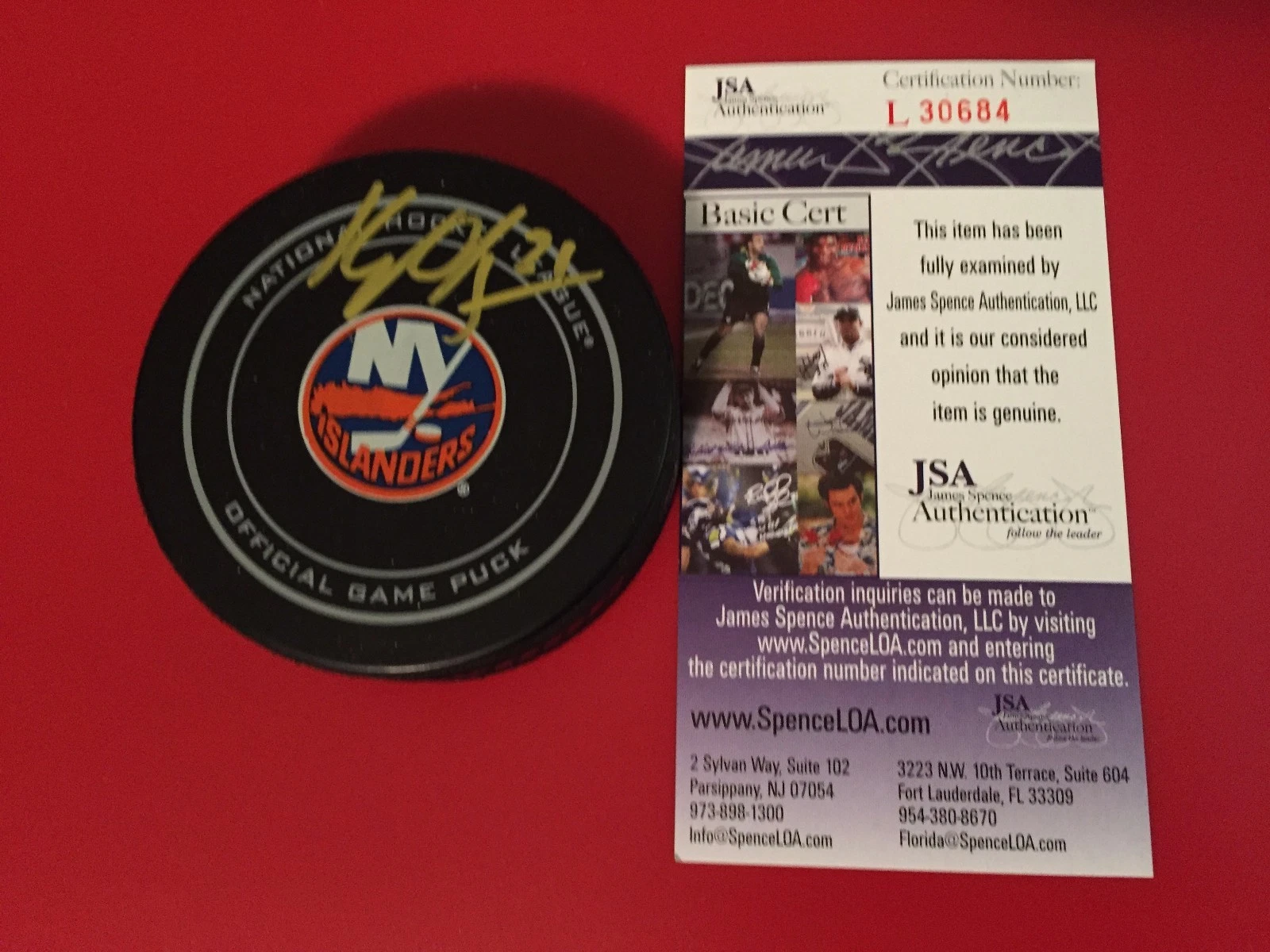 Kyle Okposo Islanders Stanley Cup Playoff Signed Auto Puck JSA Certified COA
