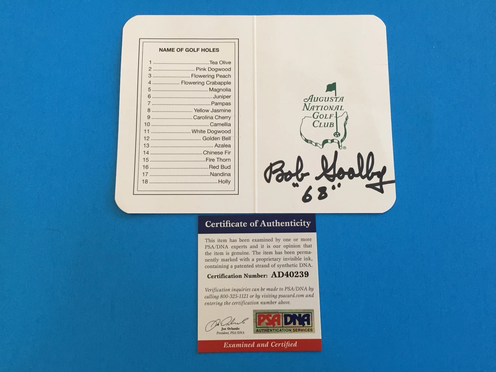 Bob Goalby 1968 Masters Champions Signed Auto Scorecard PSA/DNA COA
