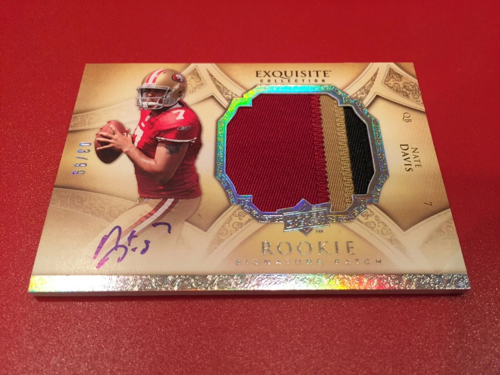 Nate Davis 49ers 2009 Exquisite Collection Rookie 3-CLR Patch Jersey Auto /99
