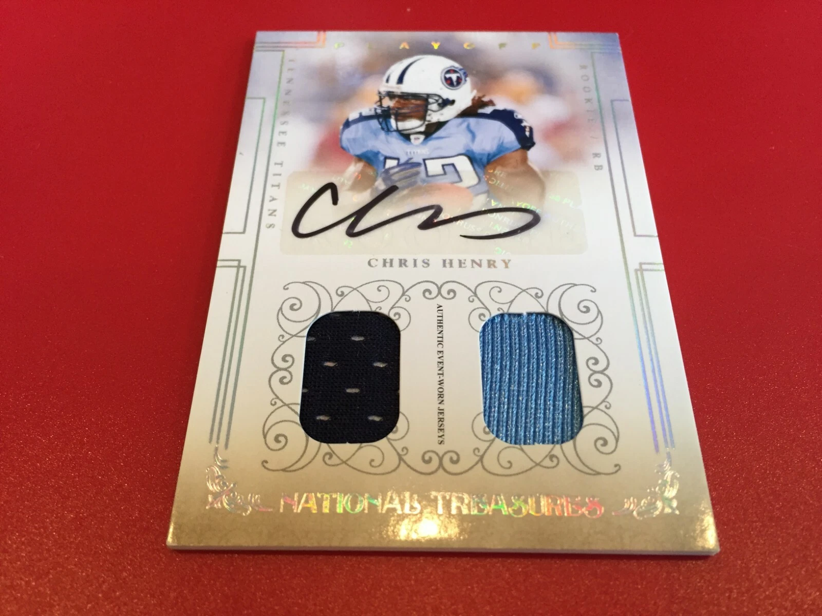 Chris Henry Titans 2007 National Treasures Rookie 3-CLR Patch Jersey Auto /25
