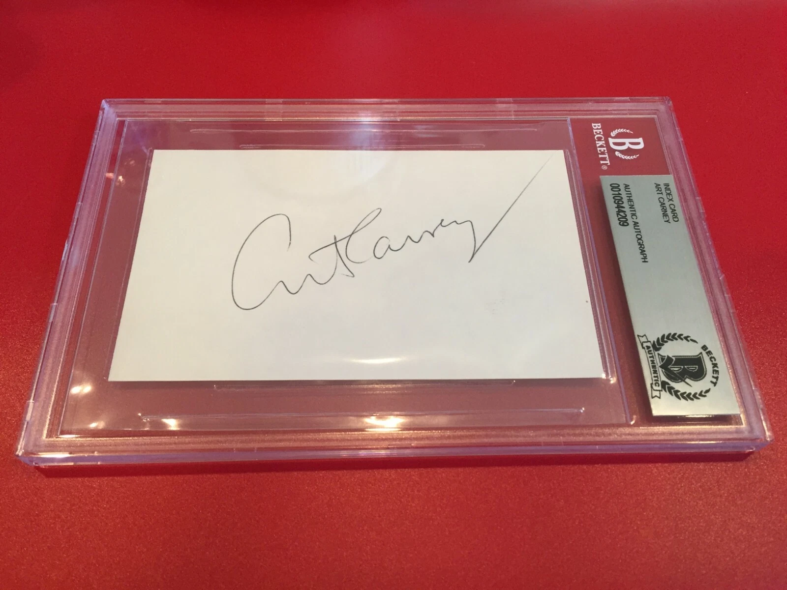 ART CARNEY OSCAR AWARD WINNER INDEX CARD SIGNED AUTO BECKETT BAS ENCAPSULATED COLLECTIBLE MEMORABILIA