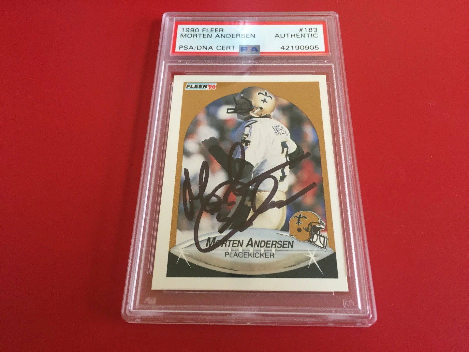 Morten Andersen Saints 1990 Fleer Card #183 Signed Auto PSA/DNA ENCAPSULATED
