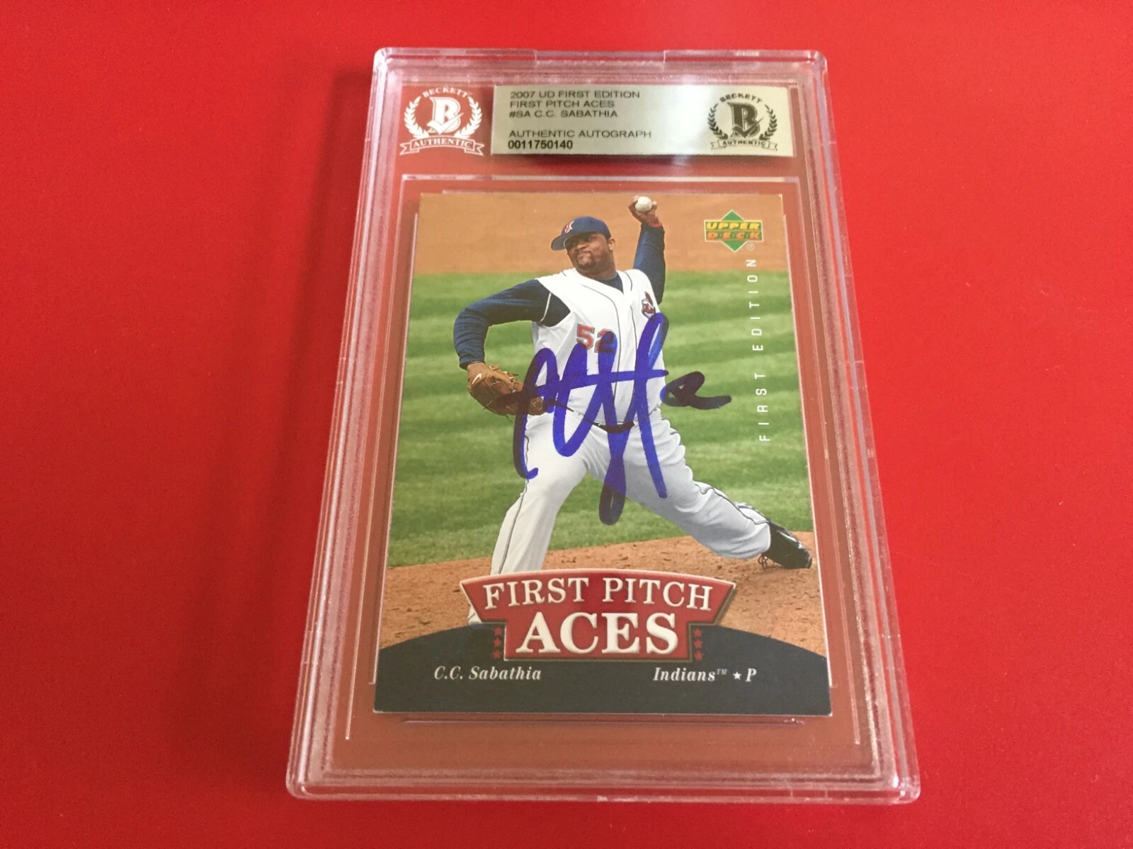 C.C. Sabathia Indians 2007 UD First Edition Card Signed Auto Beckett BAS

