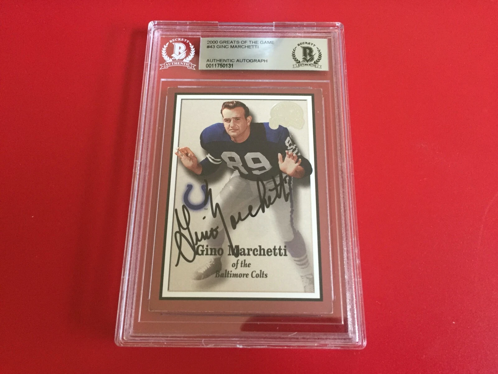 Gino Marchetti Colts 2000 Fleer GOTG Card Signed Auto Beckett BAS Slabbed
