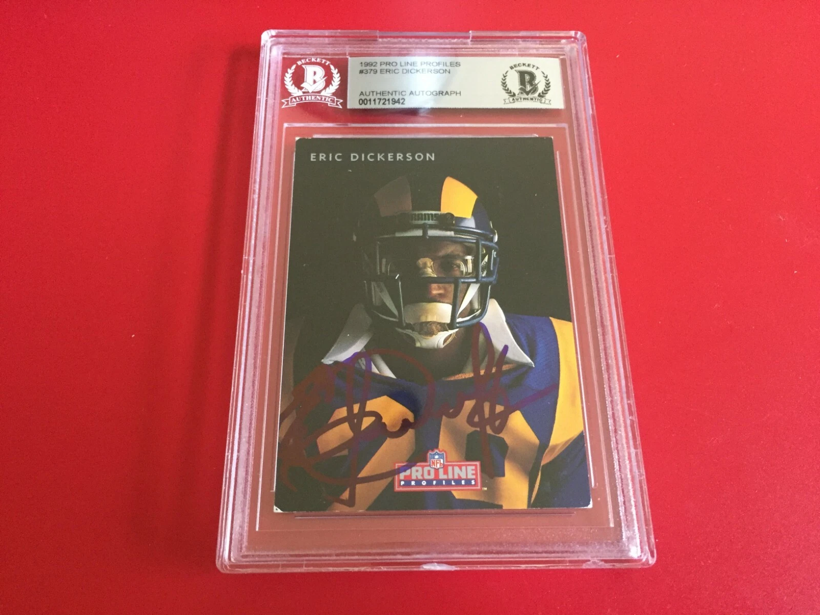 Eric Dickerson Rams 1992 Pro Line Profiles Card Signed Auto Beckett BAS Slabbed
