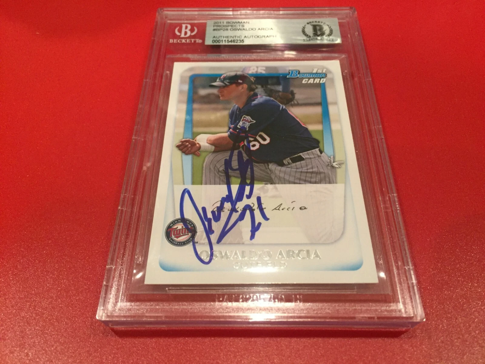 Oswaldo Arcia 20011 Bowman Prospects Rookie Signed Auto Beckett BAS Slabbed
