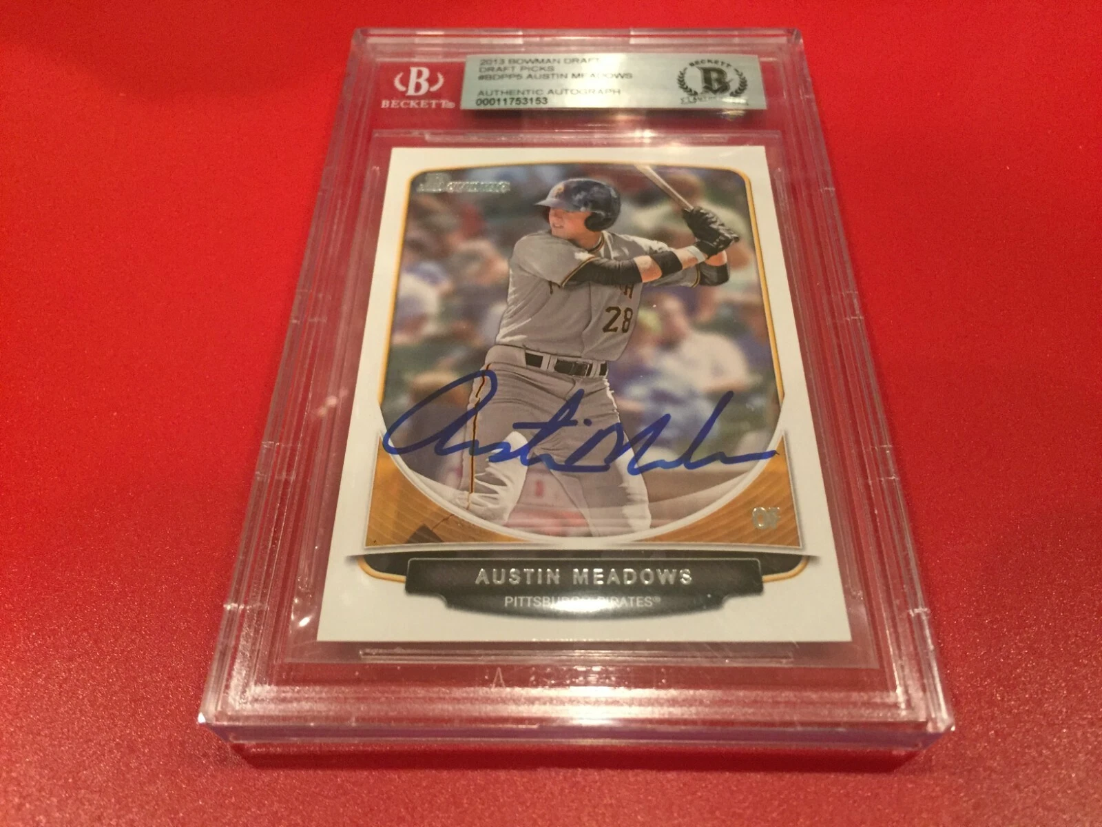 Austin Meadows 2013 Bowman DRAFT Rookie Signed Auto Beckett BAS Slabbed
