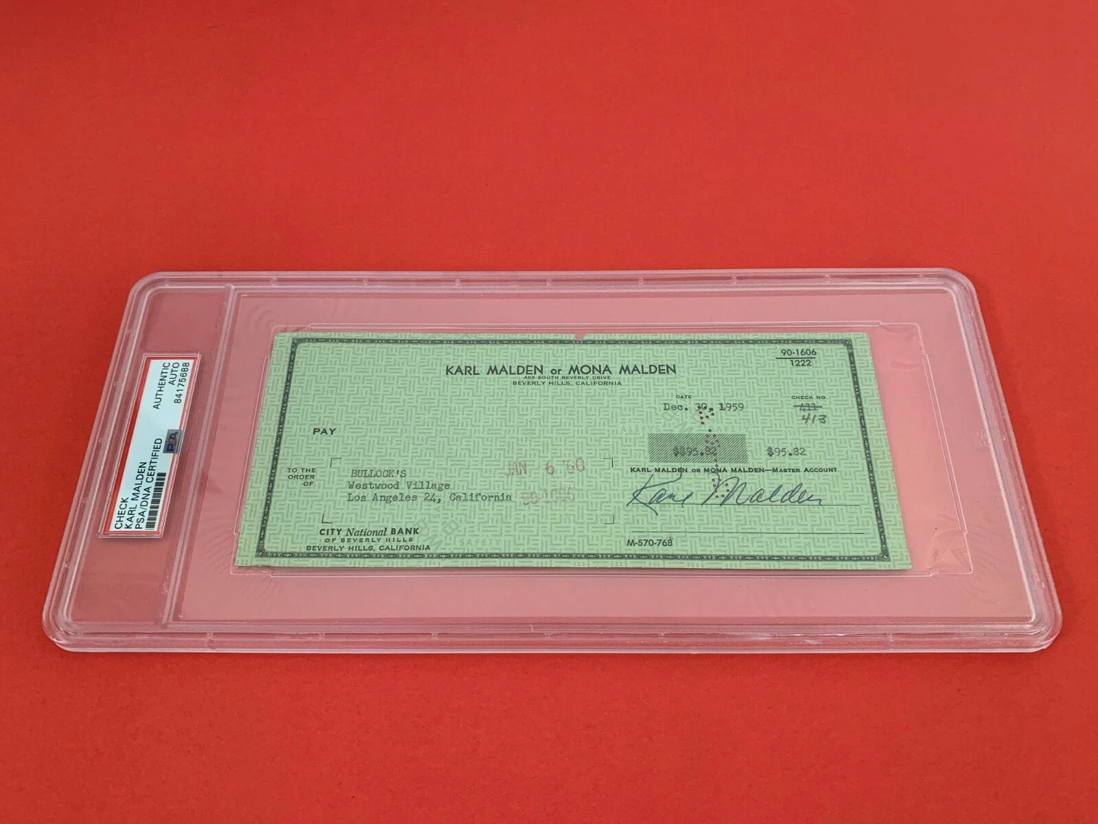 Karl Malden Oscar Academy A Streetcar Named Desire Check Signed Auto PSA/DNA
