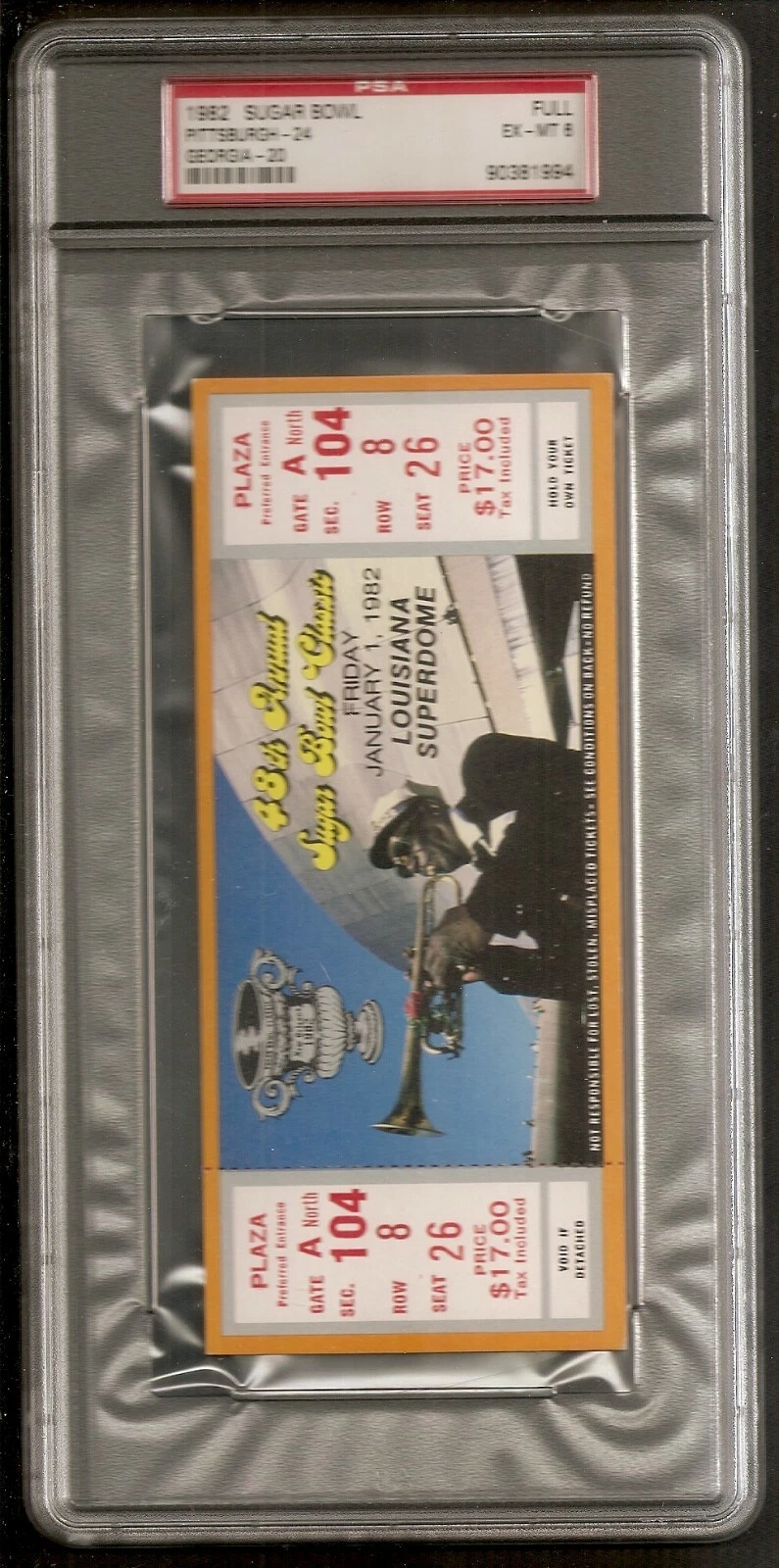 Dan Marino College Game 1982 Sugar Bowl Pitt vs Georgia Full Ticket PSA 6
