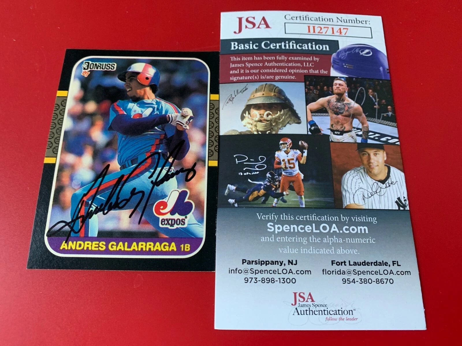 Andres Galarraga Expos 1987 Donruss Card Signed Auto JSA COA
