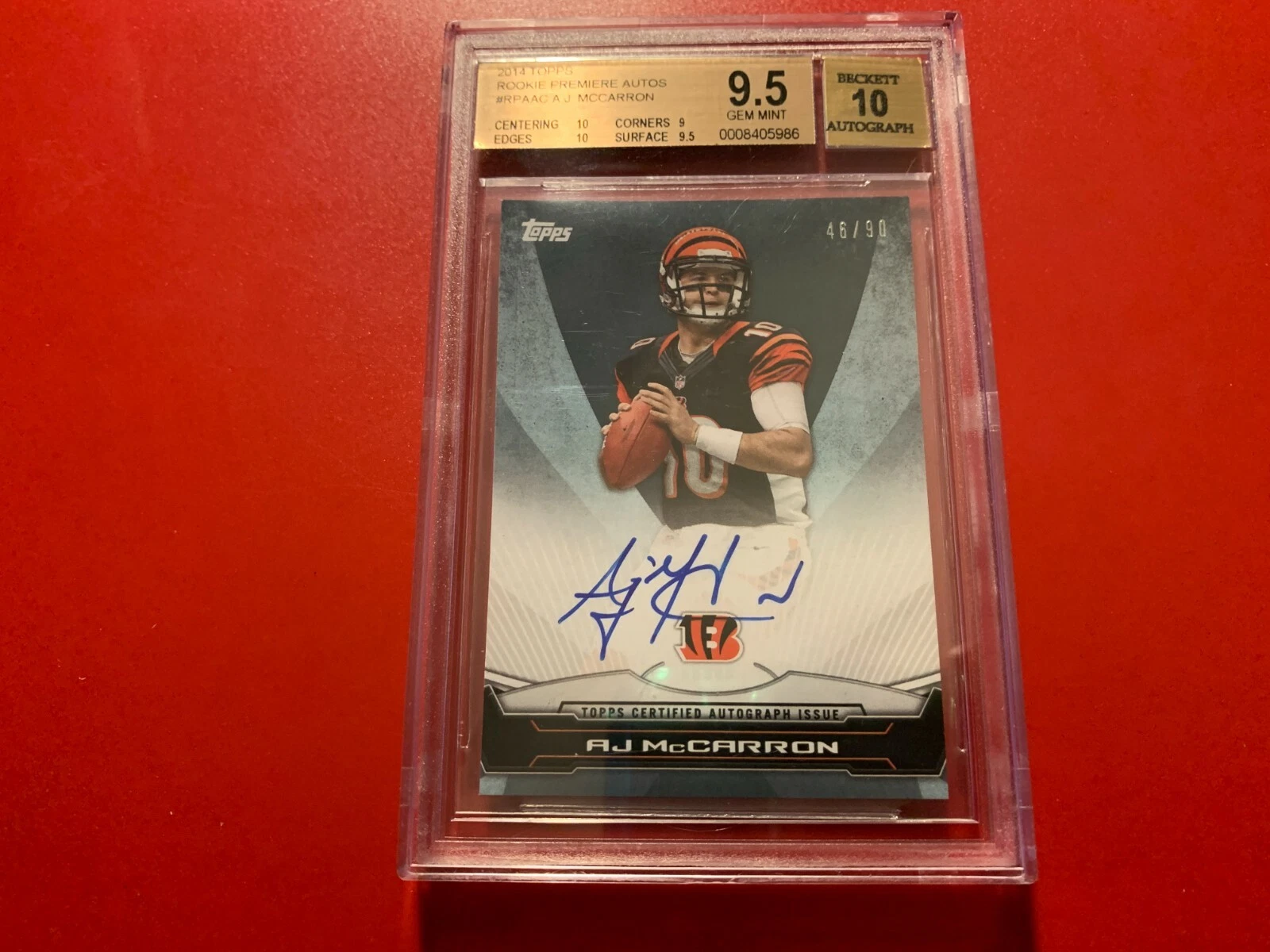 A.J. McCarron 2014 Topps Rookie Premiere Card 46/90 BGS 9.5 10
