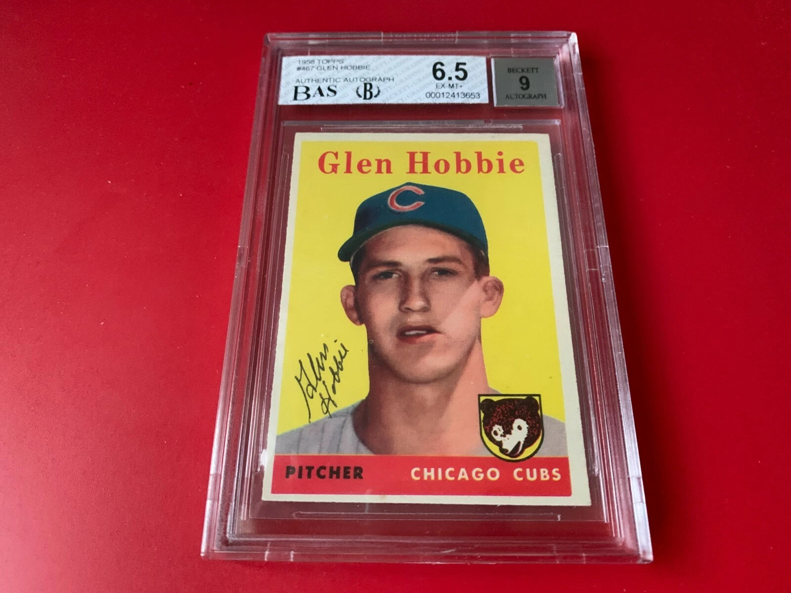 Glen Hobbie Chicago Cubs 1958 Topps Card Signed Auto Beckett BAS
