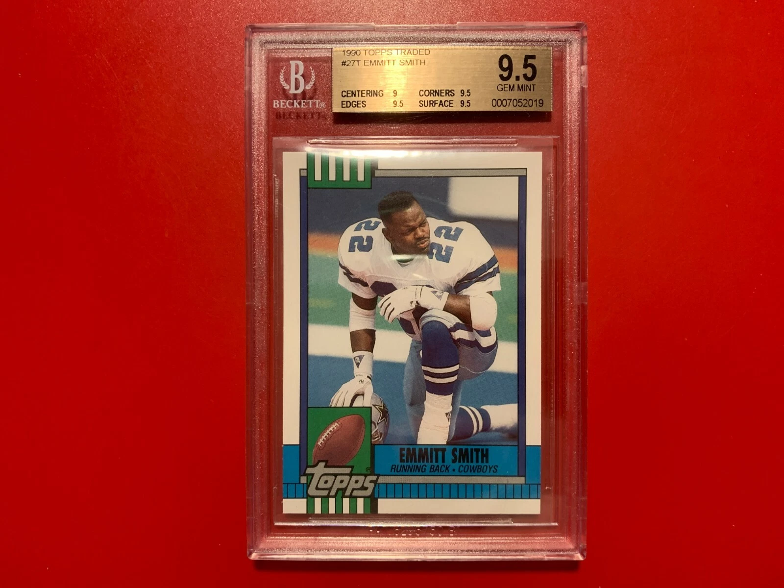 Emmitt Smith Cowboys 1990 Topps Traded Rookie Card BGS 9.5 GEM MINT
