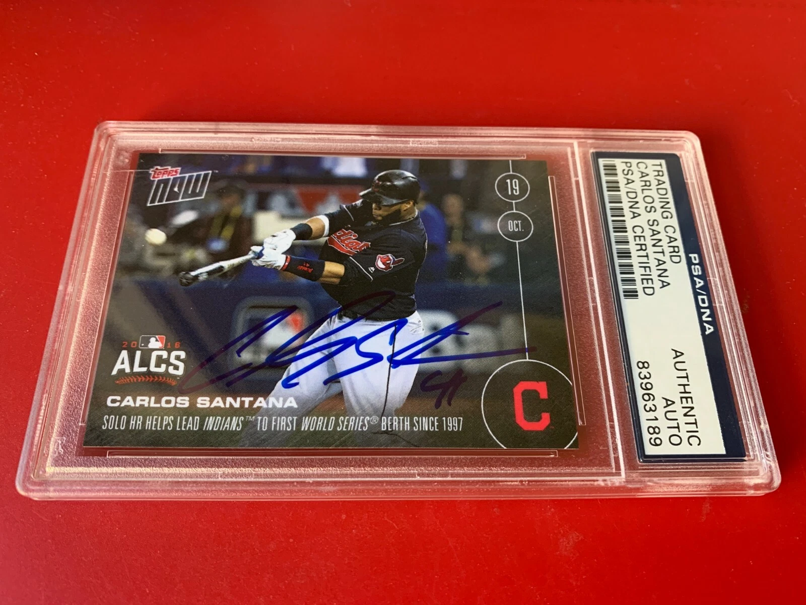 Carlos Santana Indians 2016 Topps NOW Card Signed Auto PSA/DNA Slabbed
