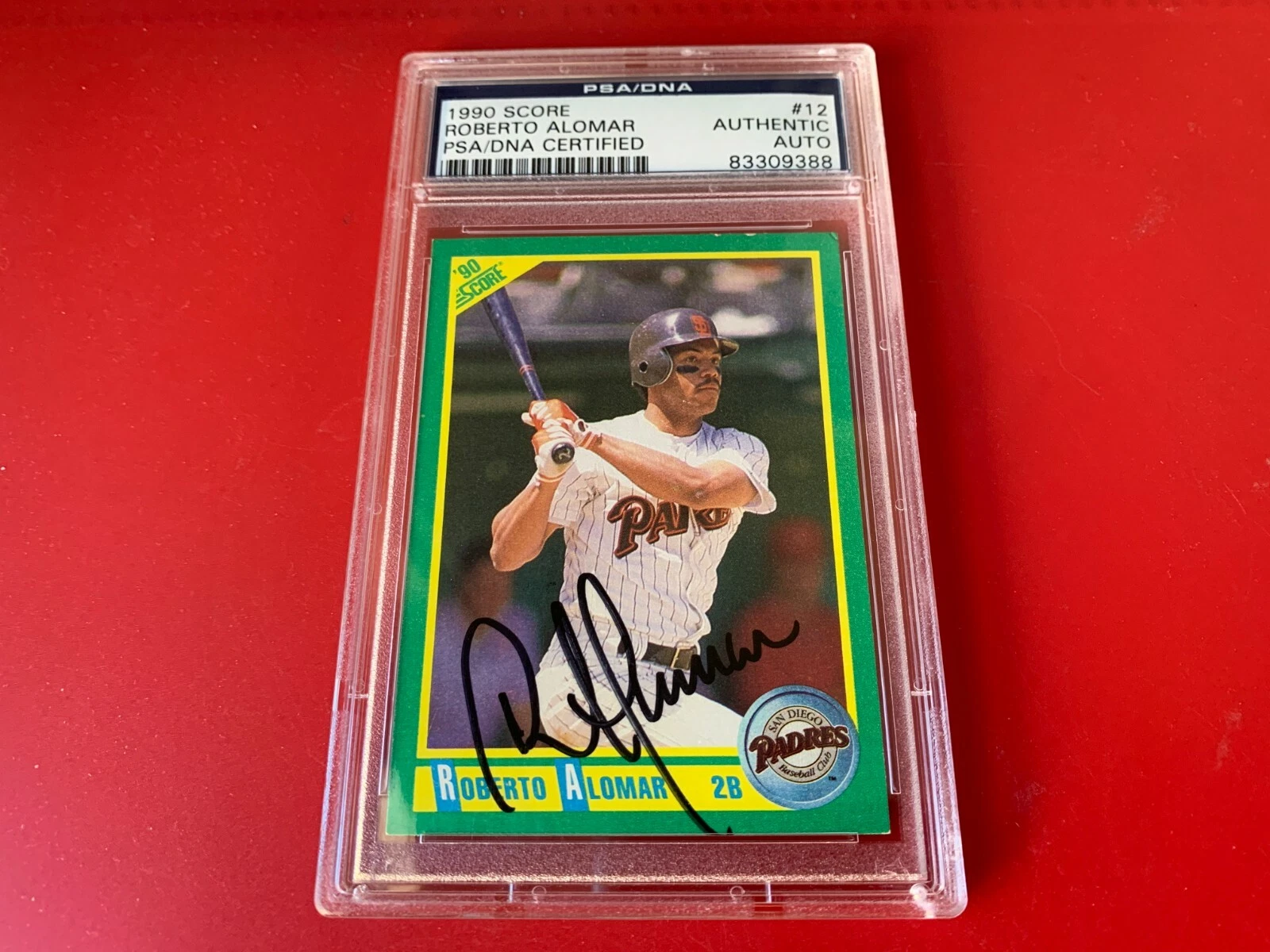 Roberto Alomar Padres 1990 Score Card Signed Auto PSA/DNA ENCAPSULATED
