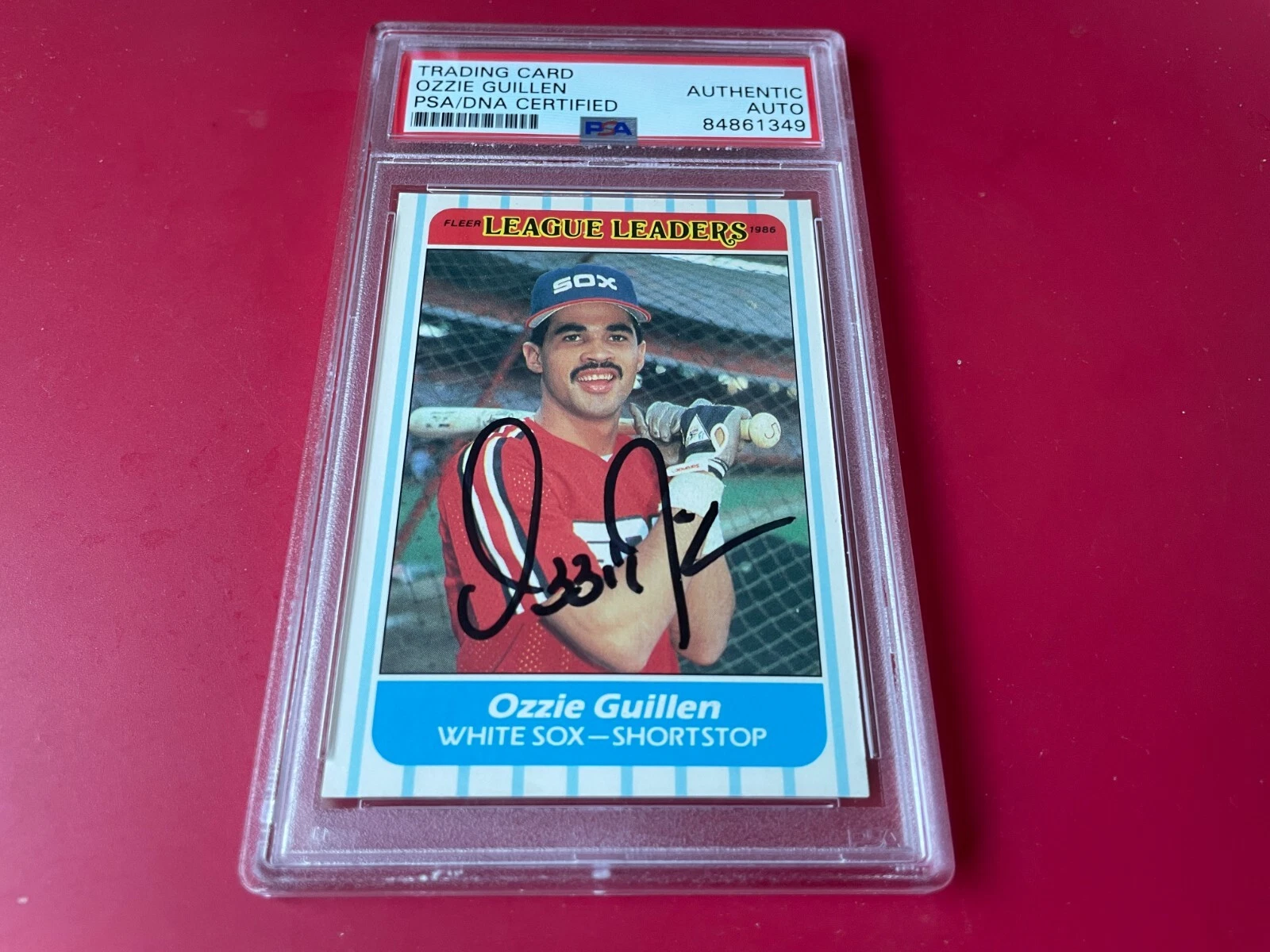 Ozzie Guillen 1986 Fleer League Leaders Card Signed Auto PSA/DNA ENCAPSULATED
