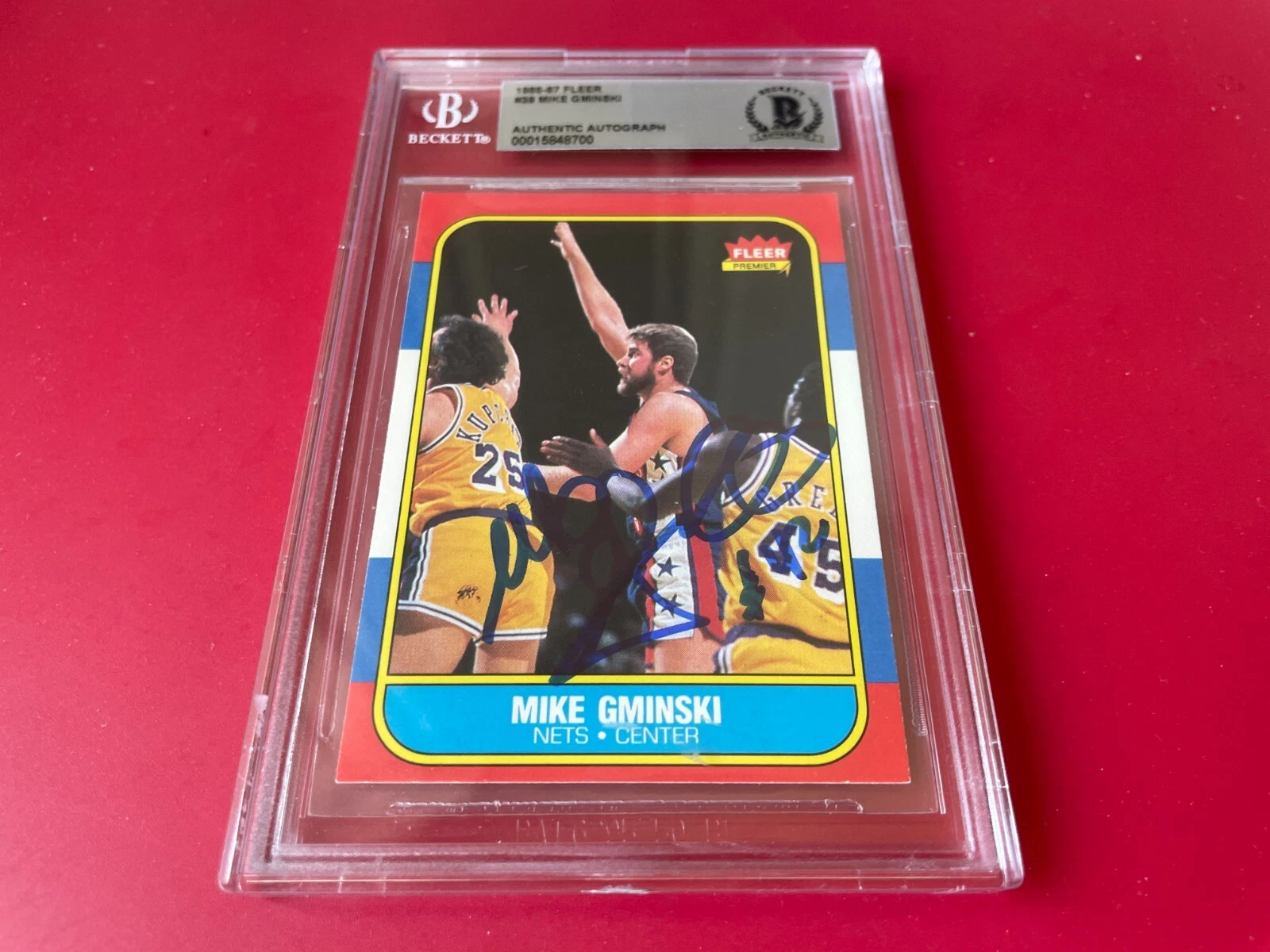 Mike Gminski Nets 1986 NBA Fleer Card Signed Auto Beckett BAS Slabbed
