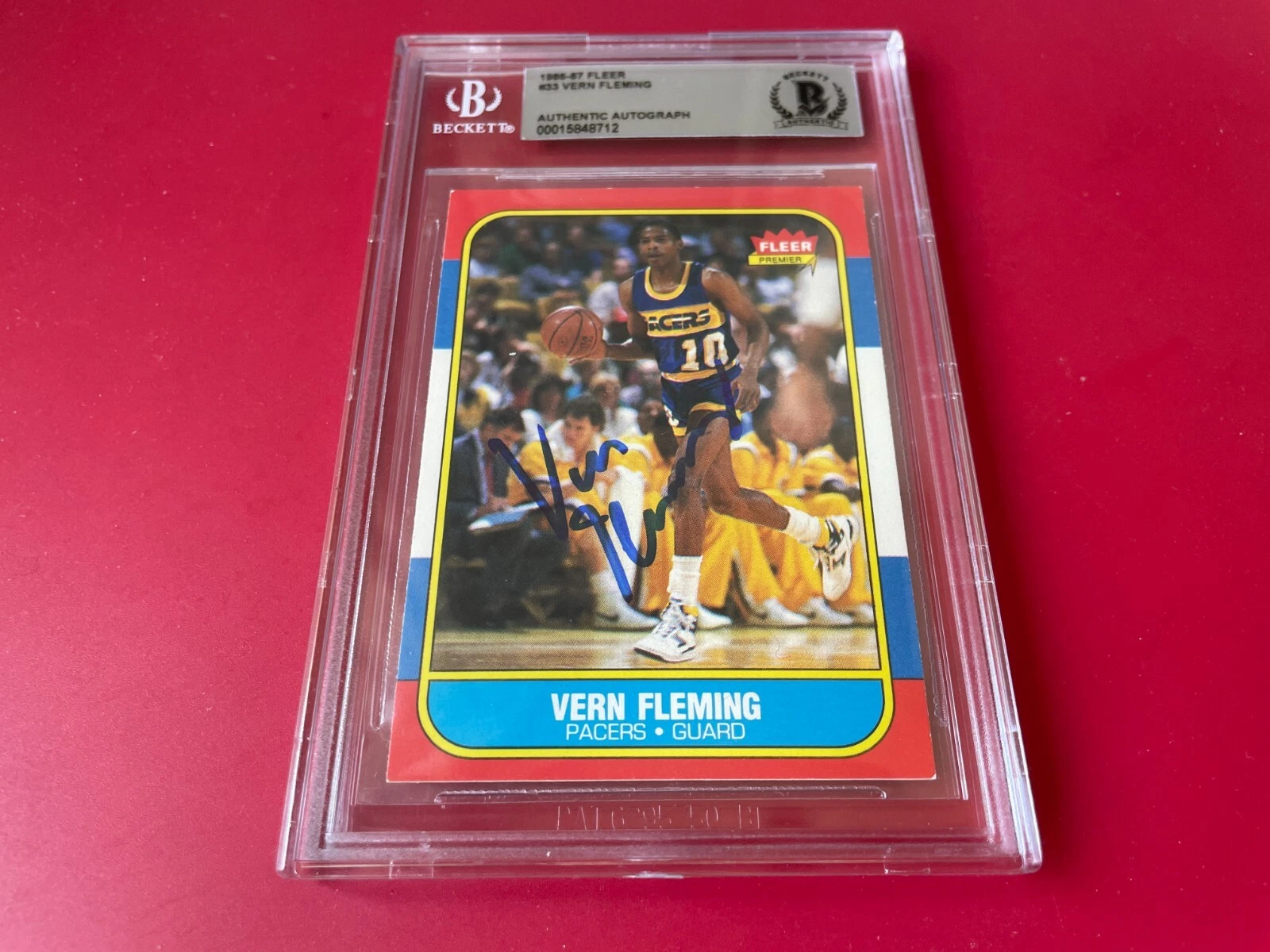 VERN FLEMING PACERS 1986 NBA FLEER CARD SIGNED AUTO BECKETT BAS SLABBED COLLECTIBLE MEMORABILIA