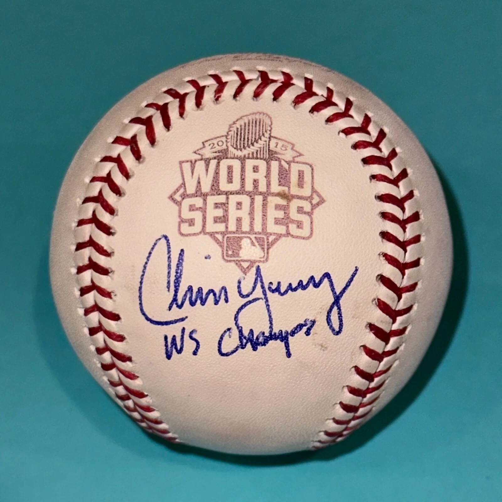 CHRIS YOUNG (Royals) Signed Official 2015 WORLD SERIES Baseball Beckett w/ Inscr

