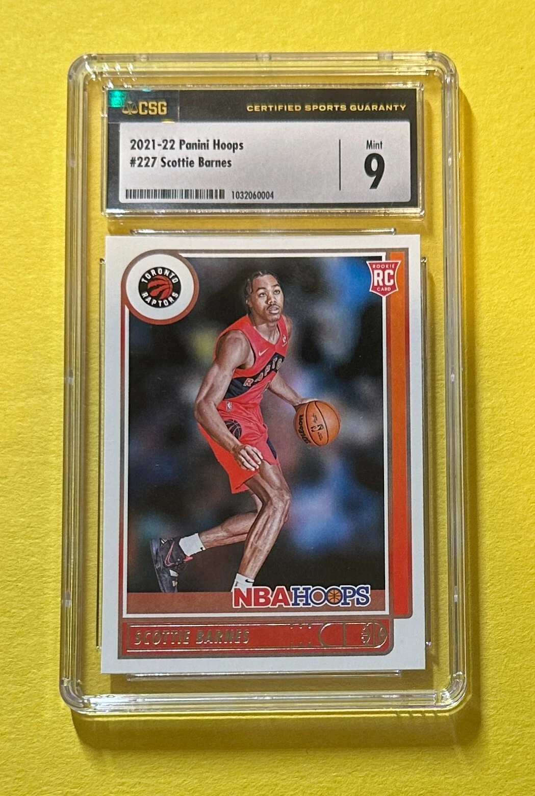 2021-22 PANINI NBA HOOPS SCOTTIE BARNES ROOKIE CARD #227 CSG MINT 9 RAPTORS
