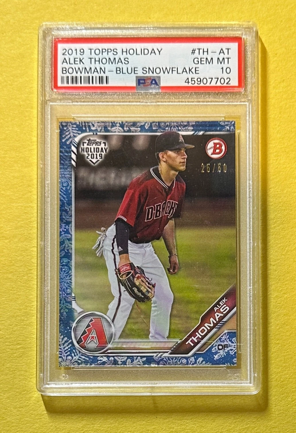 2019 TOPPS HOLIDAY ALEK THOMAS BOWMAN BLUE SNOWFLAKE /50 #TH-AT PSA GEM MT 10
