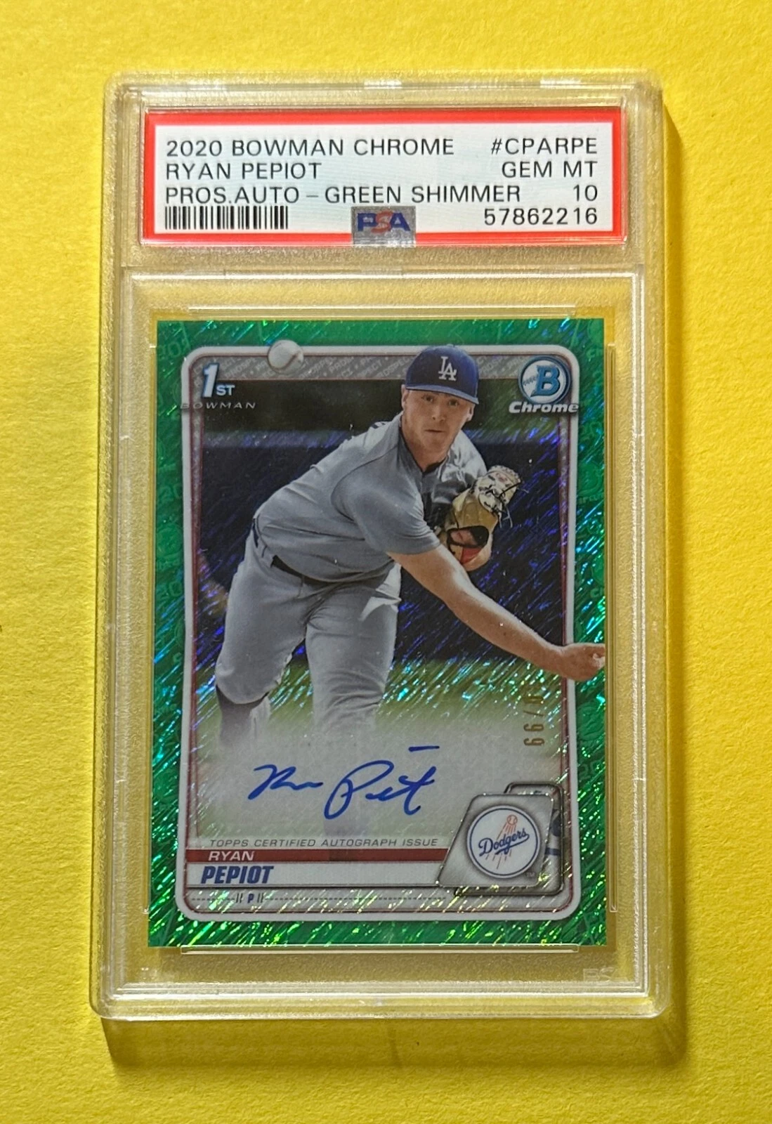 2020 BOWMAN CHROME RYAN PEPIOT GREEN SHIMMER 1ST AUTO /99 #CPARPE PSA GEM MT 10
