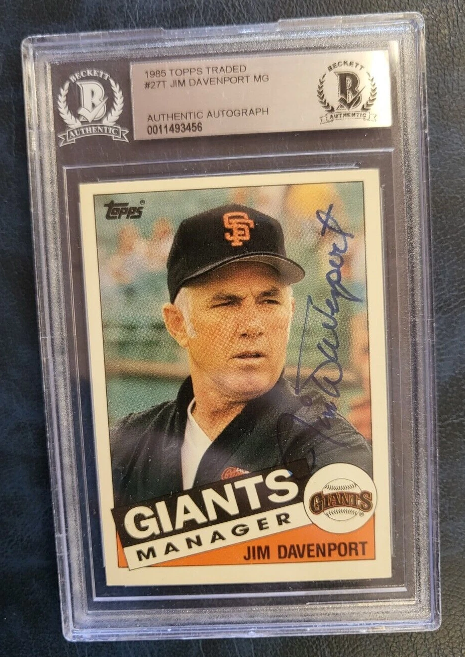 1985 TOPPS TRADED JIM DAVENPORT GIANTS SIGNED #27T BASEBALL CARD BECKETT AUTH
